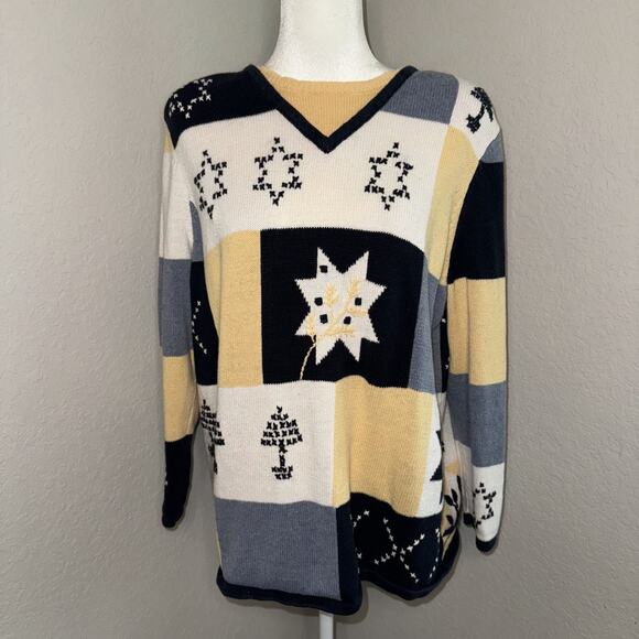 C.J. Banks By Christopher & Banks Christmas Sweater Women's XL Hand Embroidered - Picture 1 of 9